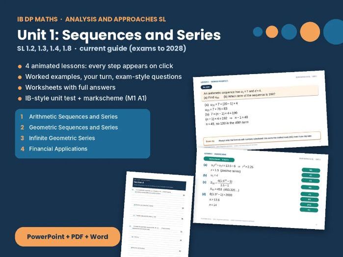 IB Maths AA SL Sequences and Series – Unit 1: animated lessons, worksheets and IB-style test