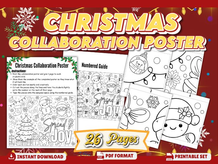Christmas Collaboration Poster | Whole Class Christmas Coloring Activity | Teamwork Bulletin Board