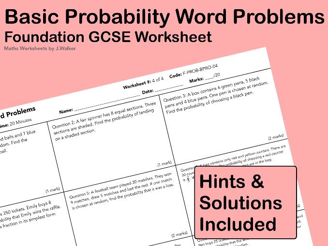 GCSE Maths Worksheet: Basic Probability Word Problems - Foundation Tier