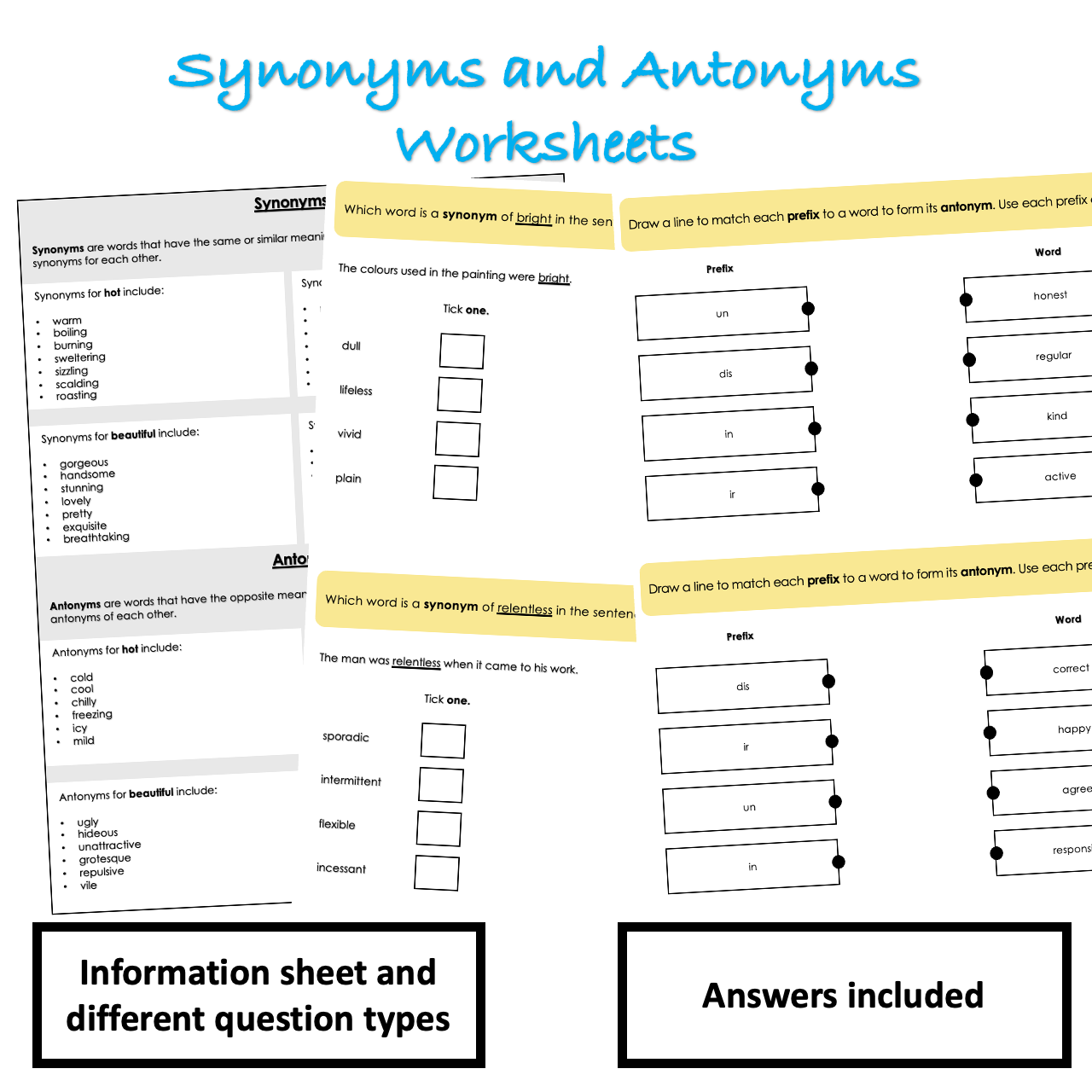 Synonyms and Antonyms Worksheet Bundle