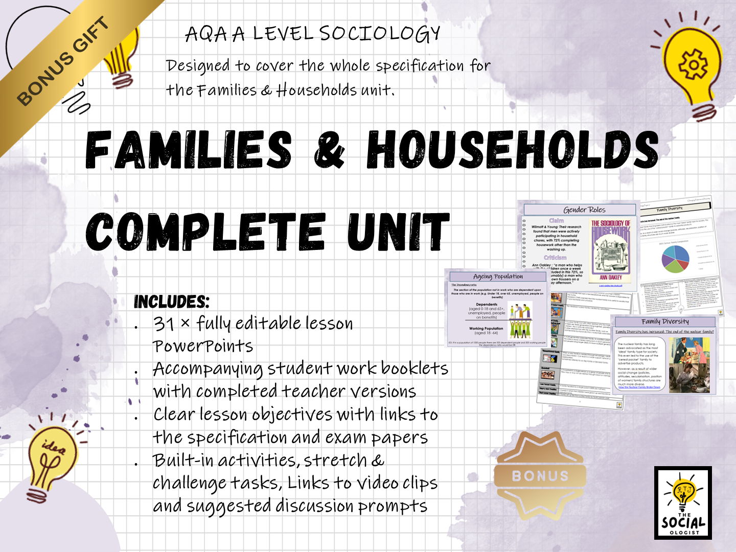 AQA A level Sociology  - Families & Households - Complete unit - Bonus
