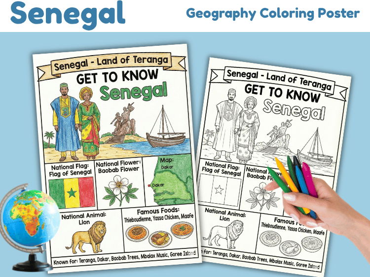 Senegal Geography Coloring Poster | Country Facts for Kids