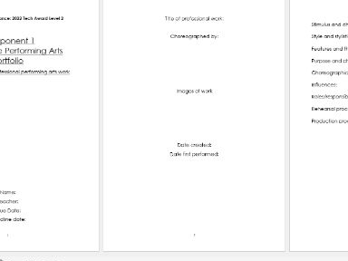 BTEC Level 2 Tech Award Performing Arts Component 1 Portfolio Template