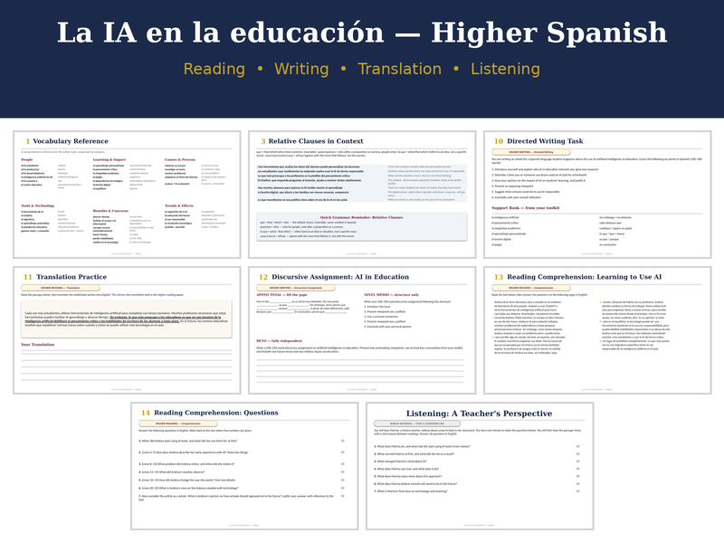 AI in Education — Complete Higher Spanish Booklet | SQA-Aligned