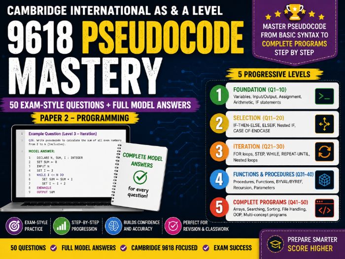 Cambridge 9618 CS Paper 2: Pseudocode Practice Bank | 50 Exam Qs & Answers