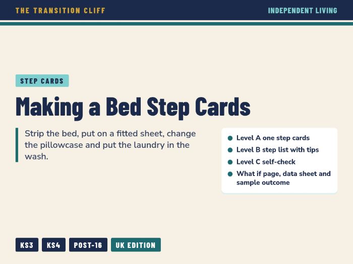 Making a Bed Step Cards: Changing Sheets and Pillowcases for SEND Independent Living
