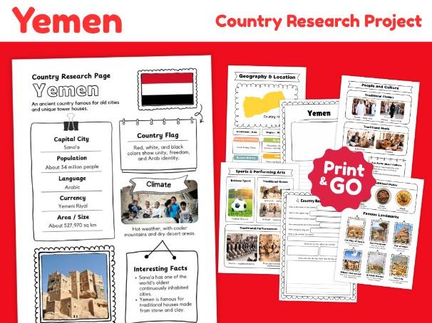 Yemen Country Study Worksheets | Geography & Culture