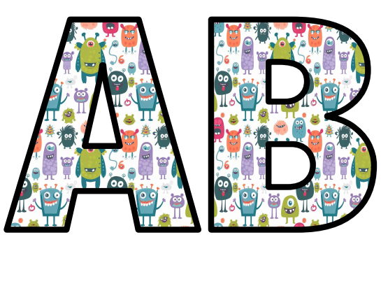 Monsters Cute Happy Drawings Art Lettering Set Display Title Letters ...