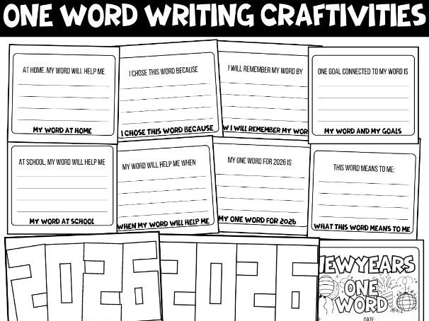 New Year 2026 Craft One Word FlipBook Writing Activity Resolution Bulletin Board