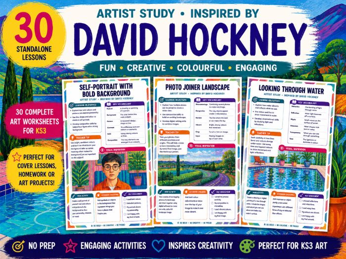 David Hockney Art Worksheets – 30 KS3 Artist Study Activities, Landscapes, Portraits & Photo Joiners