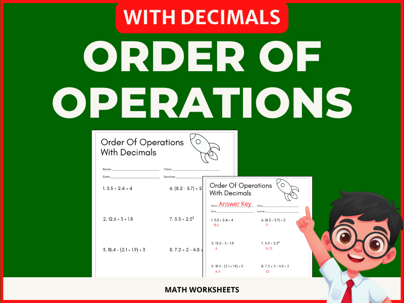 Order of Operations with Decimals Worksheets | BODMAS, BIDMAS, GEMDAS, BEDMAS