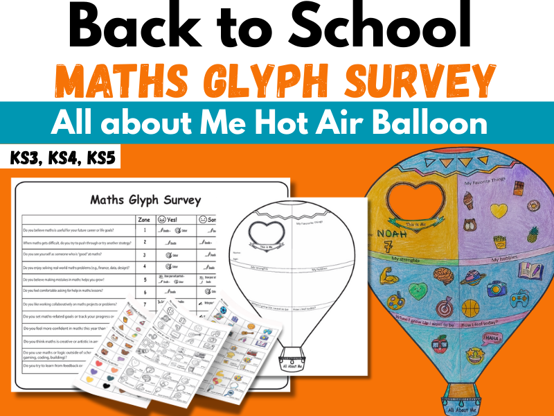 Back to School Maths Glyph Survey | All About Me Hot Air Balloon Activity KS3 KS4 KS5 | Icebreaker