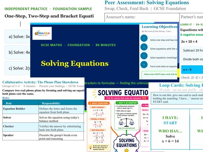 Solving Equations - a comprehensive lesson pack