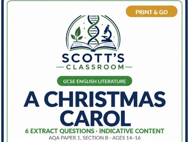 A Christmas Carol GCSE AQA Exam Questions | 6 Extracts + Indicative Content