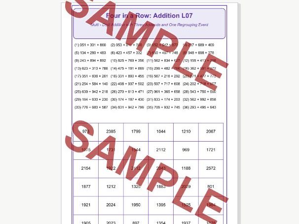 Addition L07 Four in a Row | Multi Digit