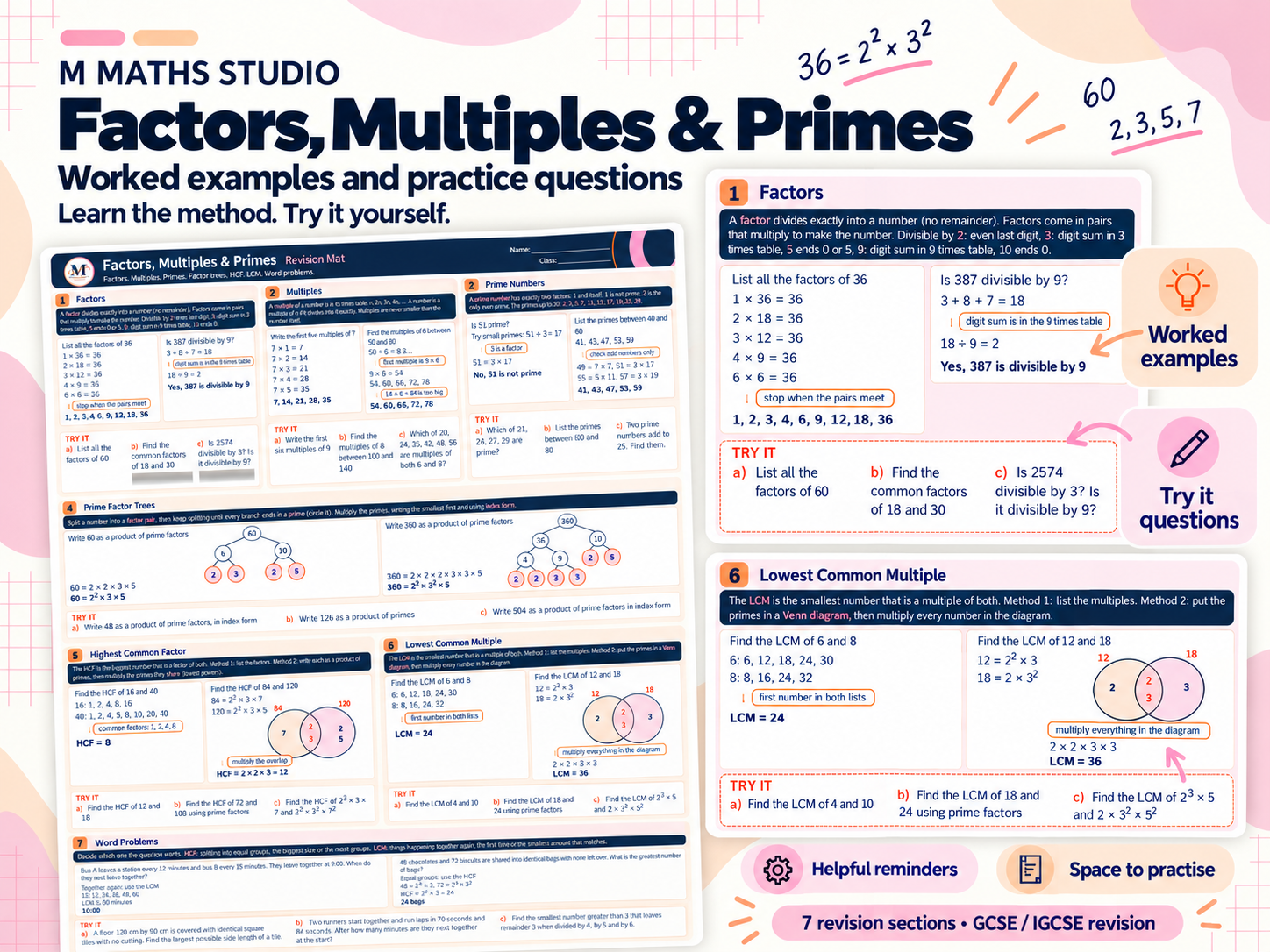 Revidsion Factors, Multiples & Primes | A3 Revision Mat | Teaching Resources