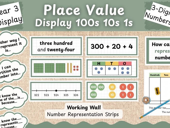 3-Digit Place Value Working Wall Display, Hundreds Tens and Ones, Year 3 Maths Working Wall