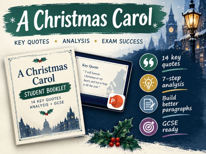 A Christmas Carol GCSE Booklet & PPT from quote analysis to essay success