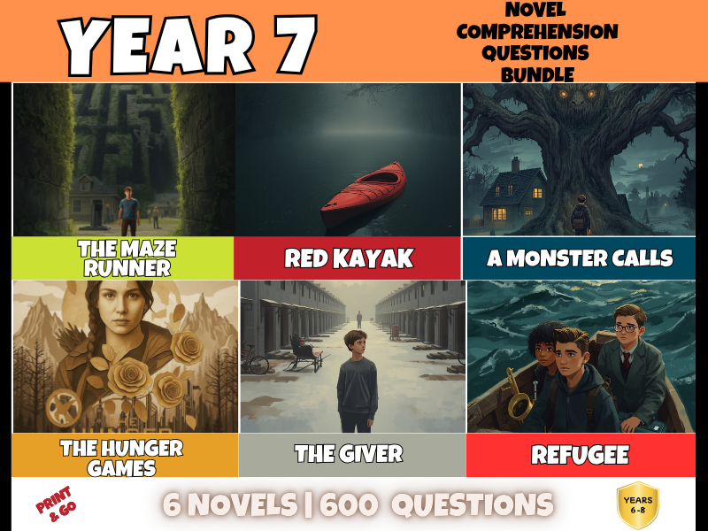 Year 7 Novel Study Reading Comprehension Bundle | 600 Questions + Answers | KS3