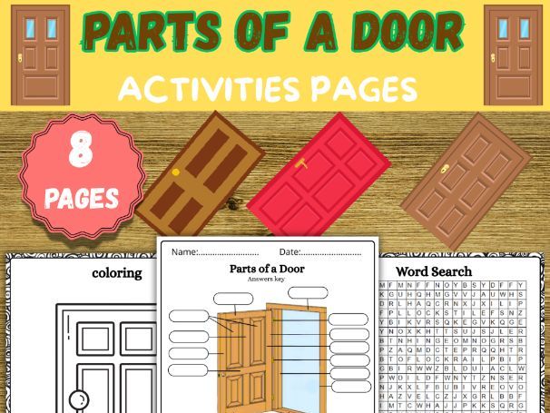 Parts of a Door | Labeling Worksheet | Word Search | Coloring Page | Activities