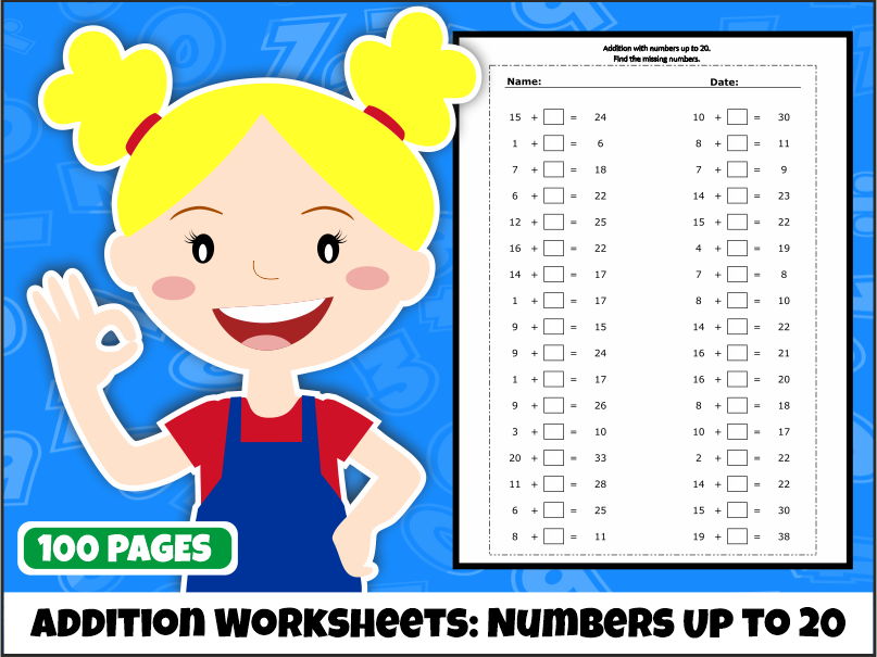 Addition Worksheets: Numbers Up to 20 | Missing Numbers | 100 Pages