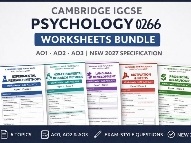 Cambridge IGCSE Psychology 0266 Worksheets Bundle AO1 AO2 AO3 NEW 2027