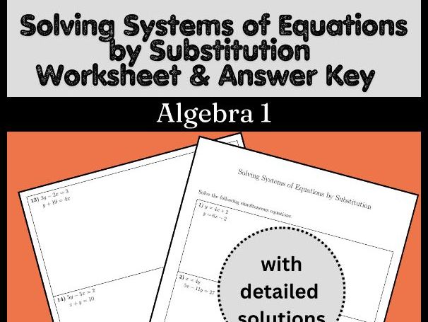 Solving Systems of Equations by Substitution Worksheet & Answer Key | Algebra 1