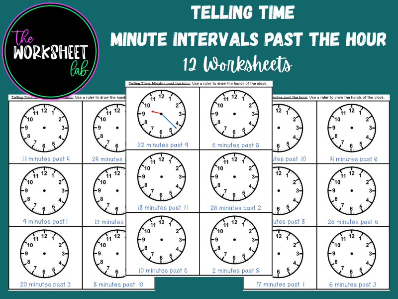 Telling Time: Minute Intervals PAST the Hour Worksheets