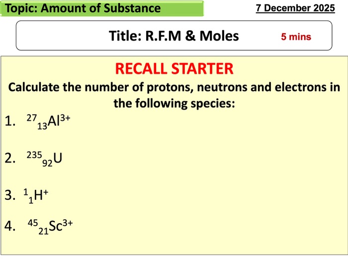 AS & A level Chemistry: Calculating Relative Formula Mass & Moles- Lesson 1 (Topic 2)