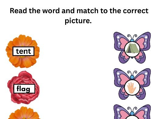 Phase 4 Phonics – Match the Word on the Flower to the Image on the Butterfly (Worksheet)