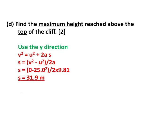Projectile Motion AfL 2 x Examples