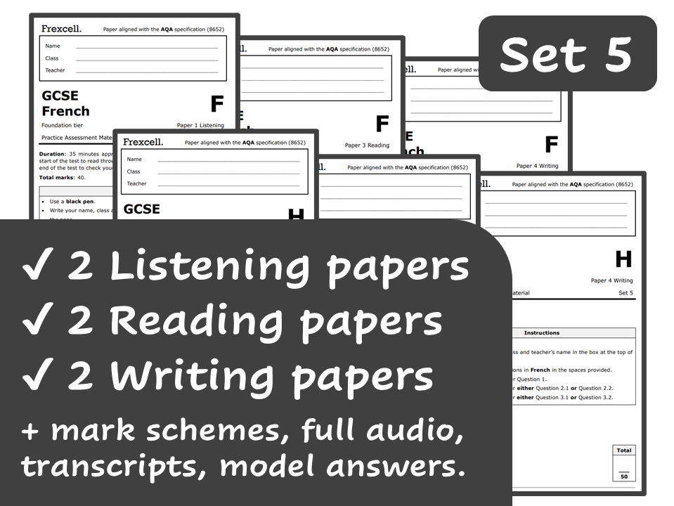 AQA GCSE French (2026) – Foundation & Higher Practice Paper Pack (Set 5)