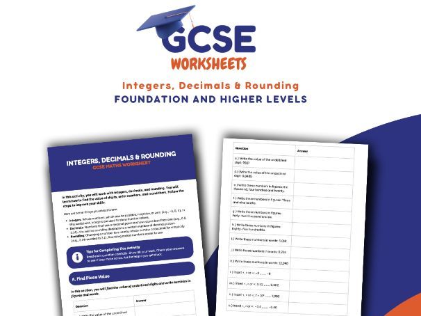 GCSE Maths Worksheet: Integers, Decimals & Rounding