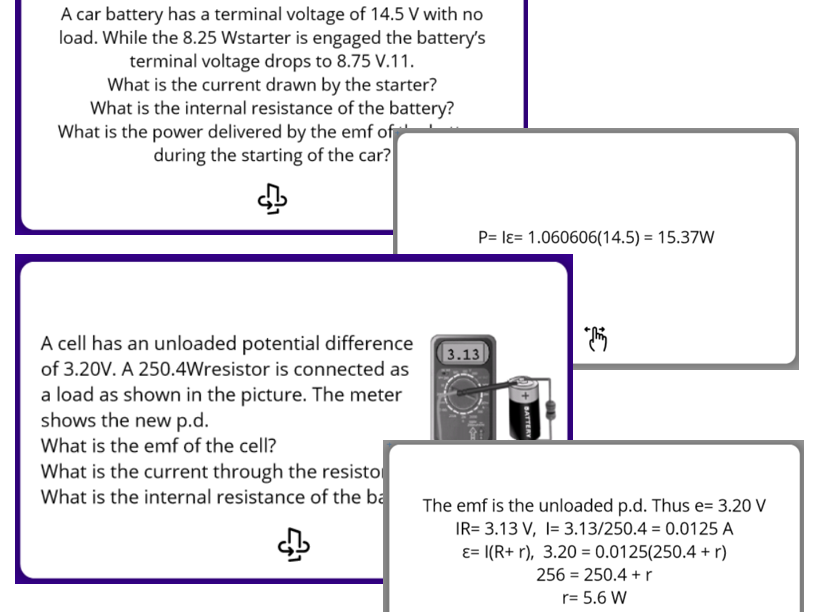 (interactive) Electric cells problems flashcards with solutions or with