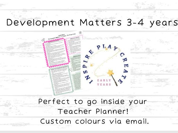Development Matters 3-4 Years Inserts for Teacher Planner