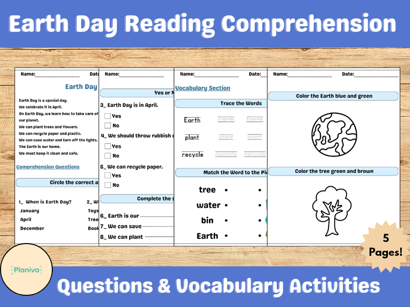 Earth Day Reading Comprehension & Vocabulary Activities | KS1