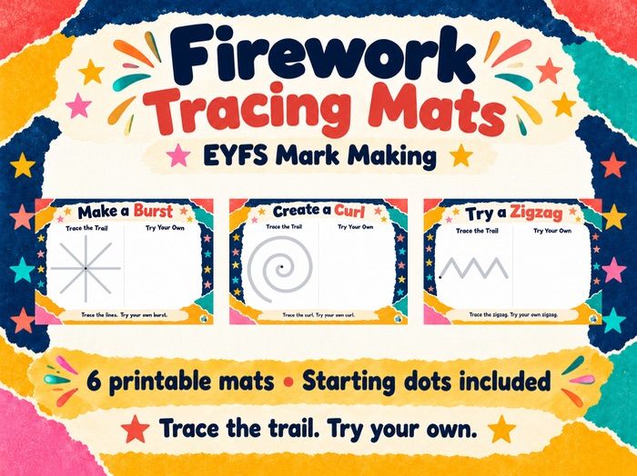 EYFS Firework Tracing Mats - Bonfire Night Mark Making & Pre-Writing Patterns