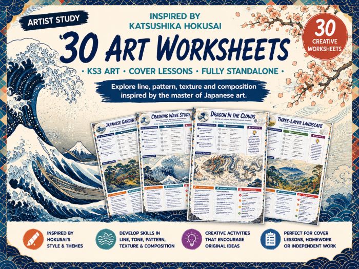 Katsushika Hokusai Artist Study | 30 Creative Art Worksheets | KS3 Art & Cover Lessons
