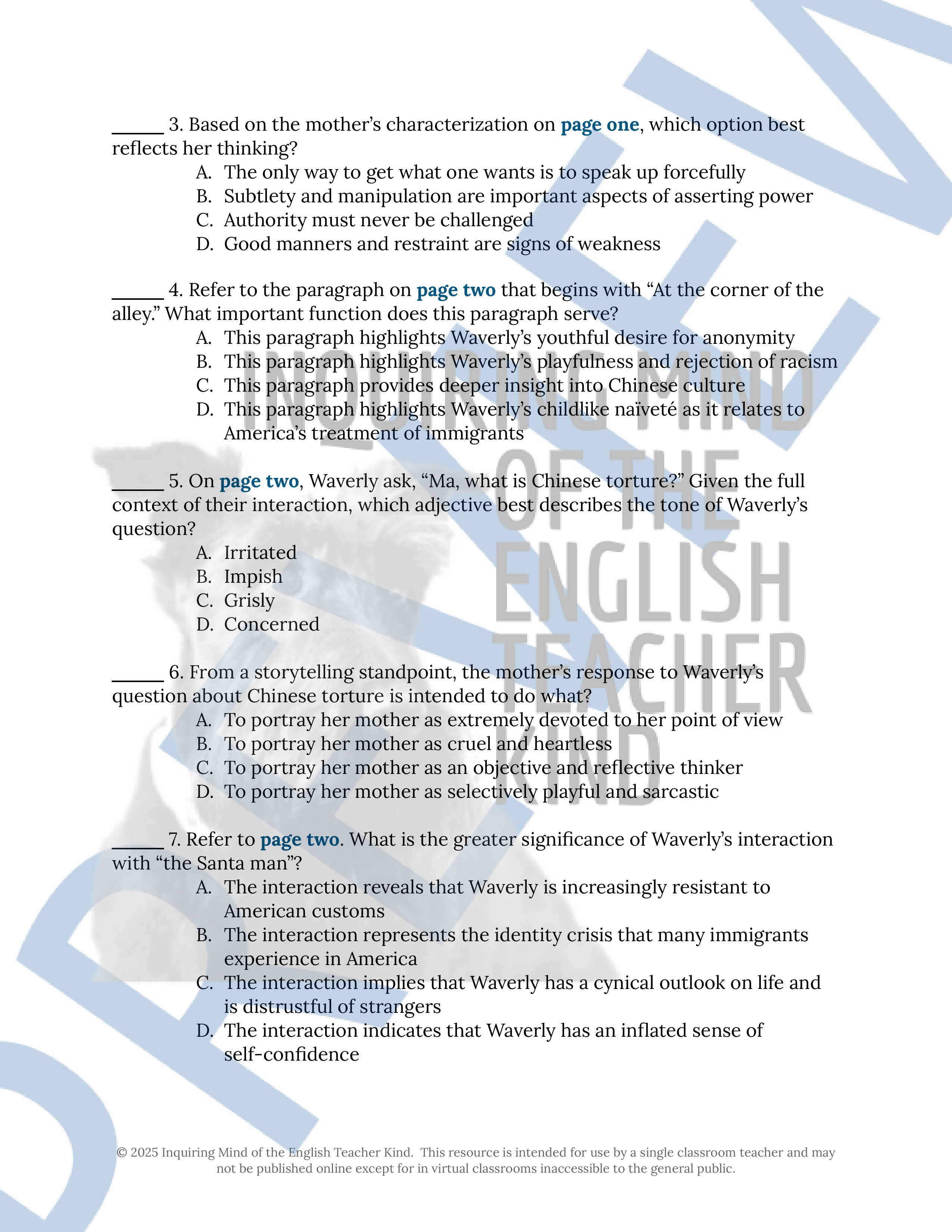 "Rules of the Game" by Amy Tan Close Reading Analysis Worksheet ...