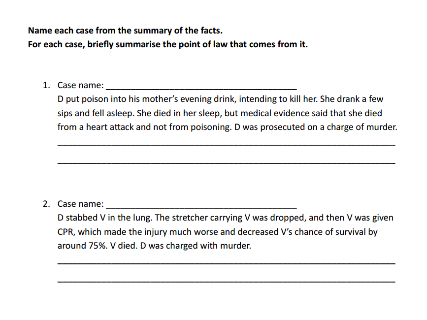 Actus reus and causation - Name the case (OCR A-level law)