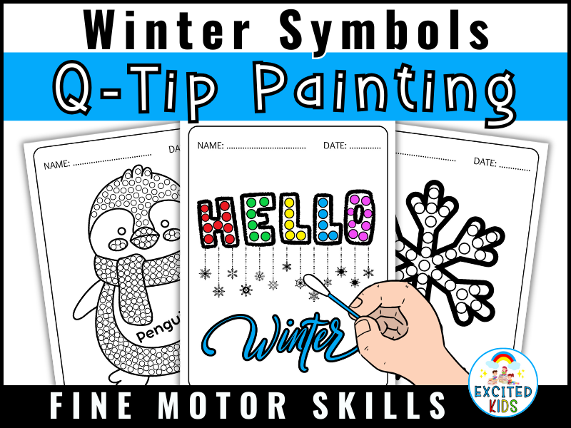 Q Tip Painting Winter | December Dot Art Activity | Fine Motor Skills Coloring