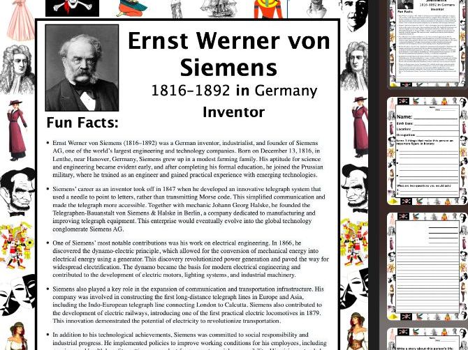 Ernst Werner von Sieme PACKET & ACTIVITIES, Important Historical Figures Series