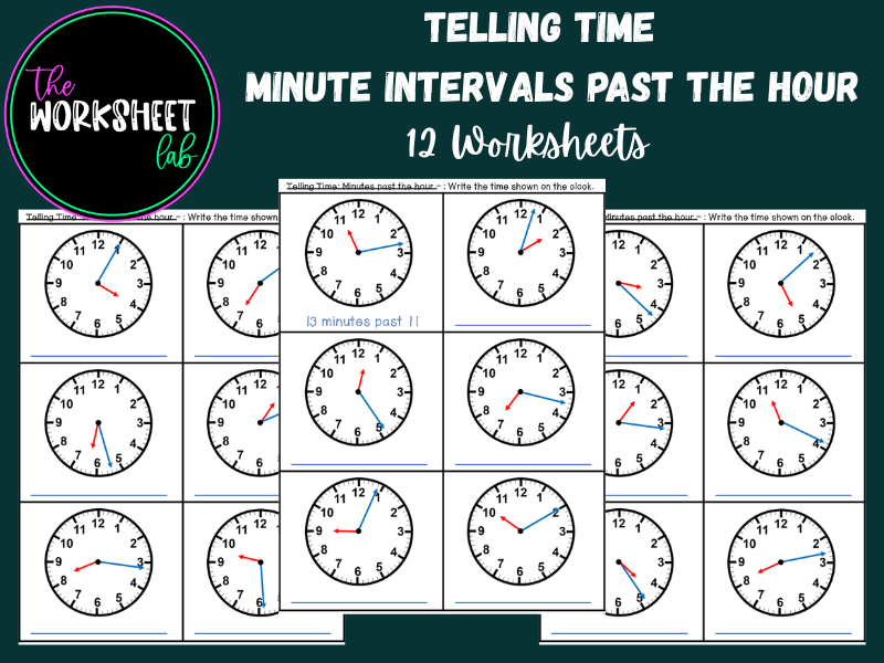 Telling Time: Minute Intervals PAST the Hour Worksheets