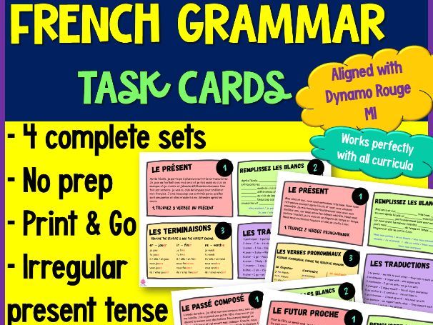 French Task Cards: Past, Present & Near Future Tenses | Dynamo 3 Rouge M1 Aligned
