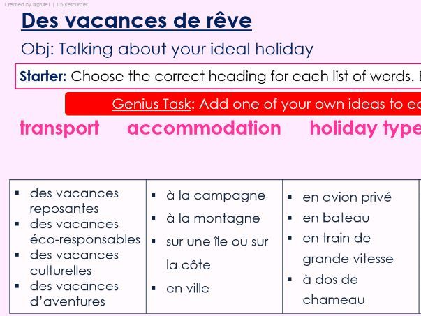 NEW 2026 GCSE French. Higher/ Rouge. Module 5. Unit 1. Des vacances de rêve