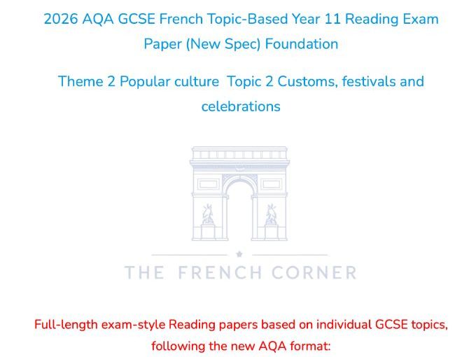 2026 AQA GCSE French Topic-Based Reading Exam Paper 2.2 – Foundation Tier