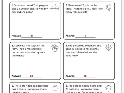 Thanksgiving Worksheets for Kids