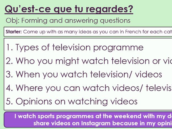 NEW 2026 GCSE French. Foundation/ Vert. Module 1: Unit 3. Qu’est-ce que tu regardes?