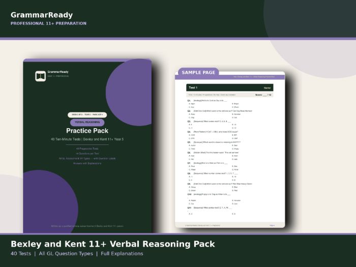 Bexley and Kent 11+ Verbal Reasoning Practice Pack, 40 Tests, GL Question Types, Full Explanations