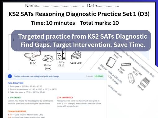 KS2 SATs Reasoning Diagnostic Practice (5Qs Set 1 for D3) with Solutions + Intervention Insight
